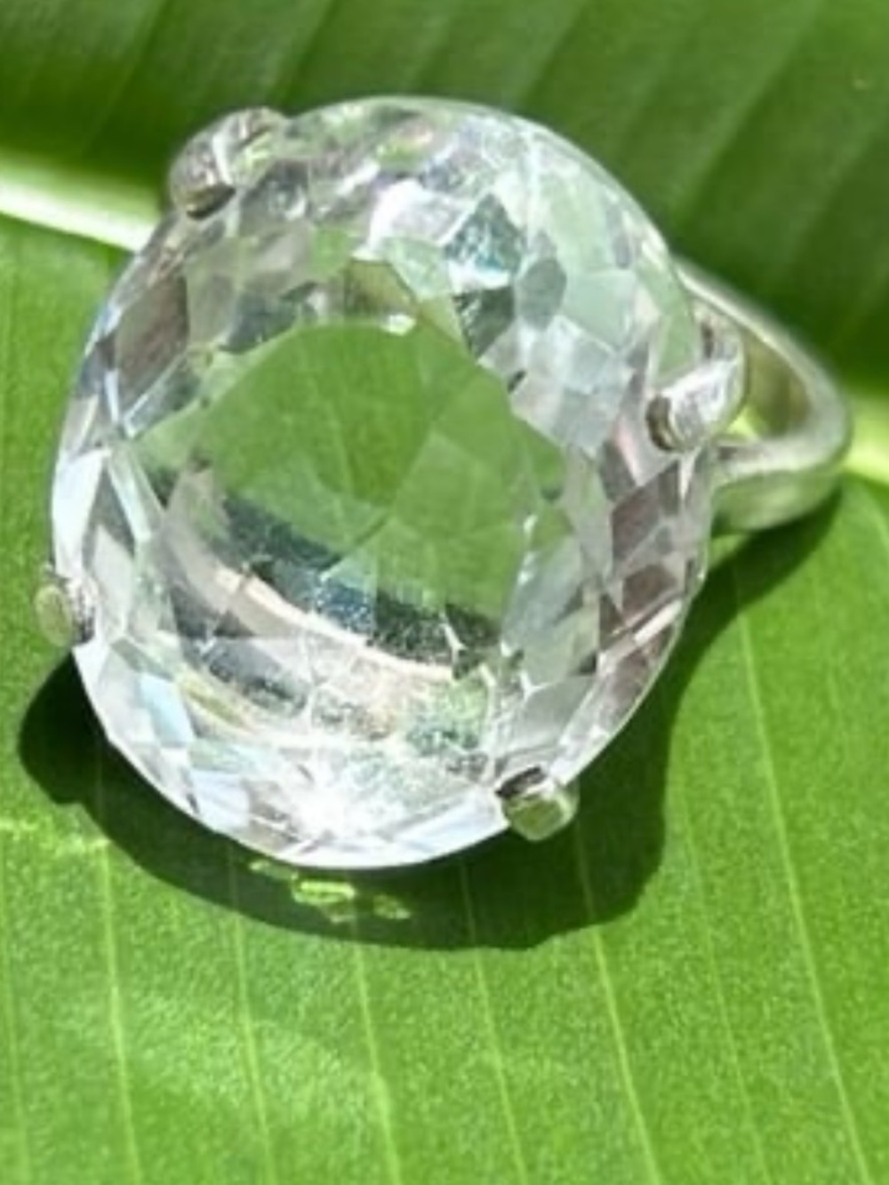 Vintage sterling silver 11-12 carat big clear quartz crystal rock candy ring